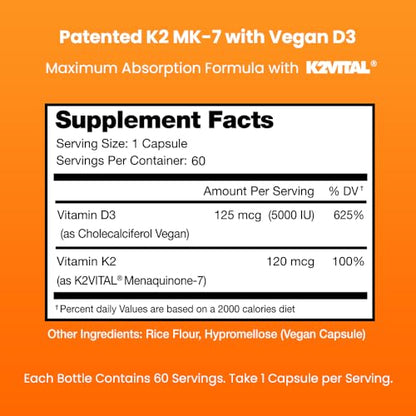 Suplemento NutraChamps K2 y D3 complejo vitamínico 60 cápsulas