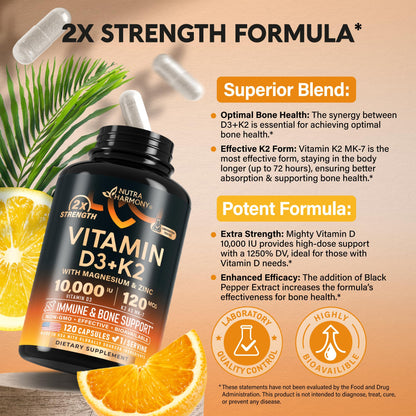Suplemento NutraHarmony D3 K2 con magnesio y zinc