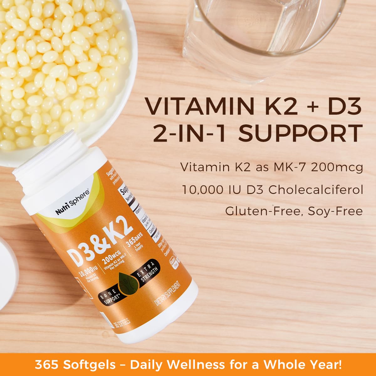 Suplemento nutricional d3 k2 absorción calcio nutrisphere