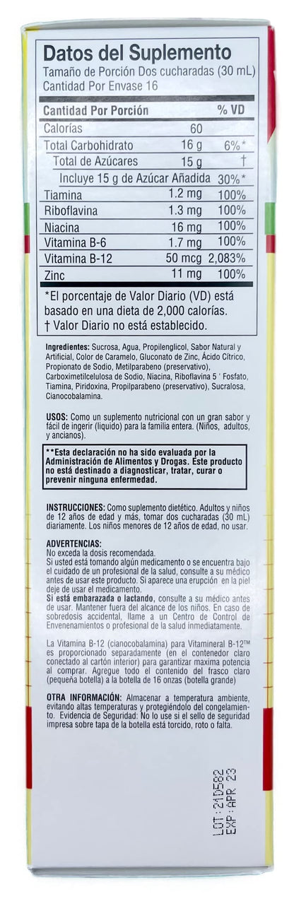 Suplemento nutricional líquido Memper Vitamineral B12 para energía