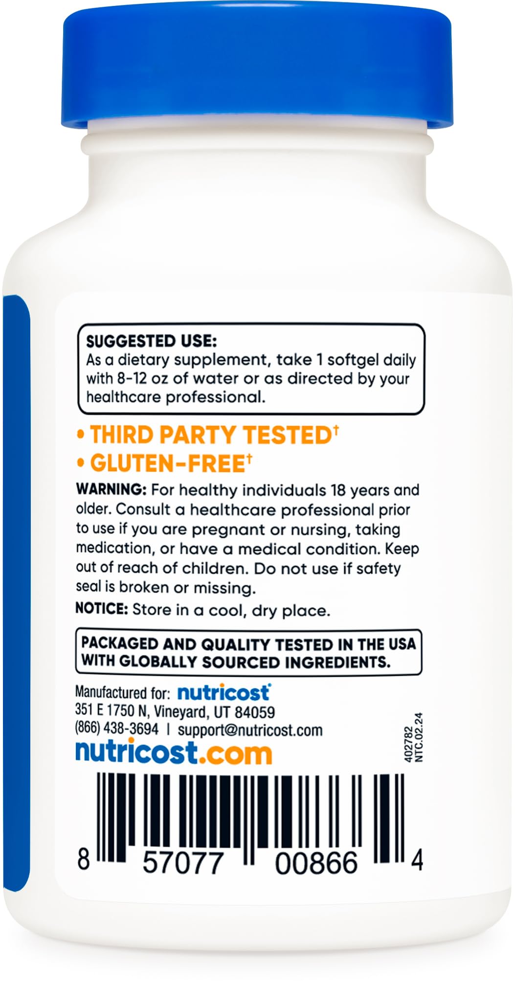 Suplemento nutricost K2 D3 botella lateral