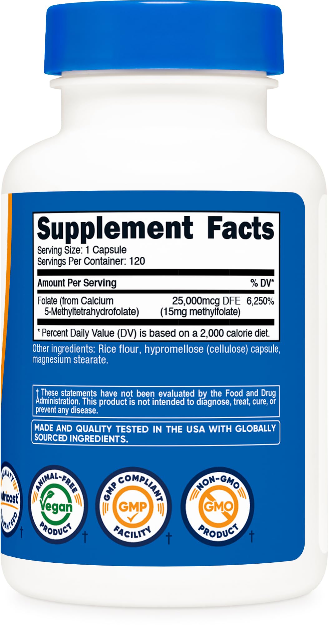 Suplemento nutricost l-metilfolato para apoyo diario