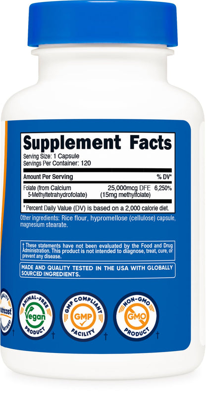 Suplemento nutricost l-metilfolato para apoyo diario