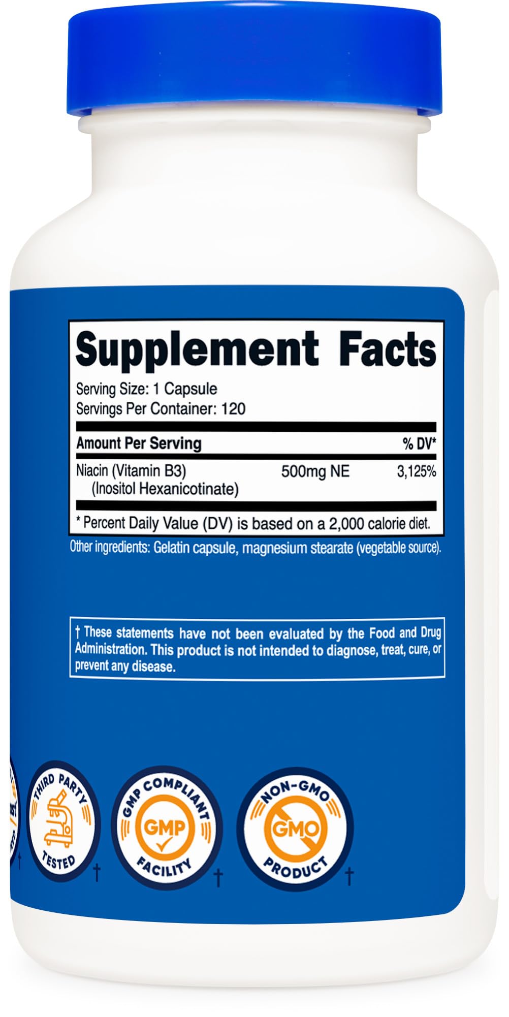 Suplemento Nutricost niacina sin efecto flush 500 mg
