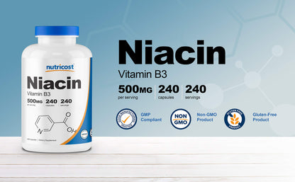 Suplemento Nutricost Niacina vitamina B3 500mg