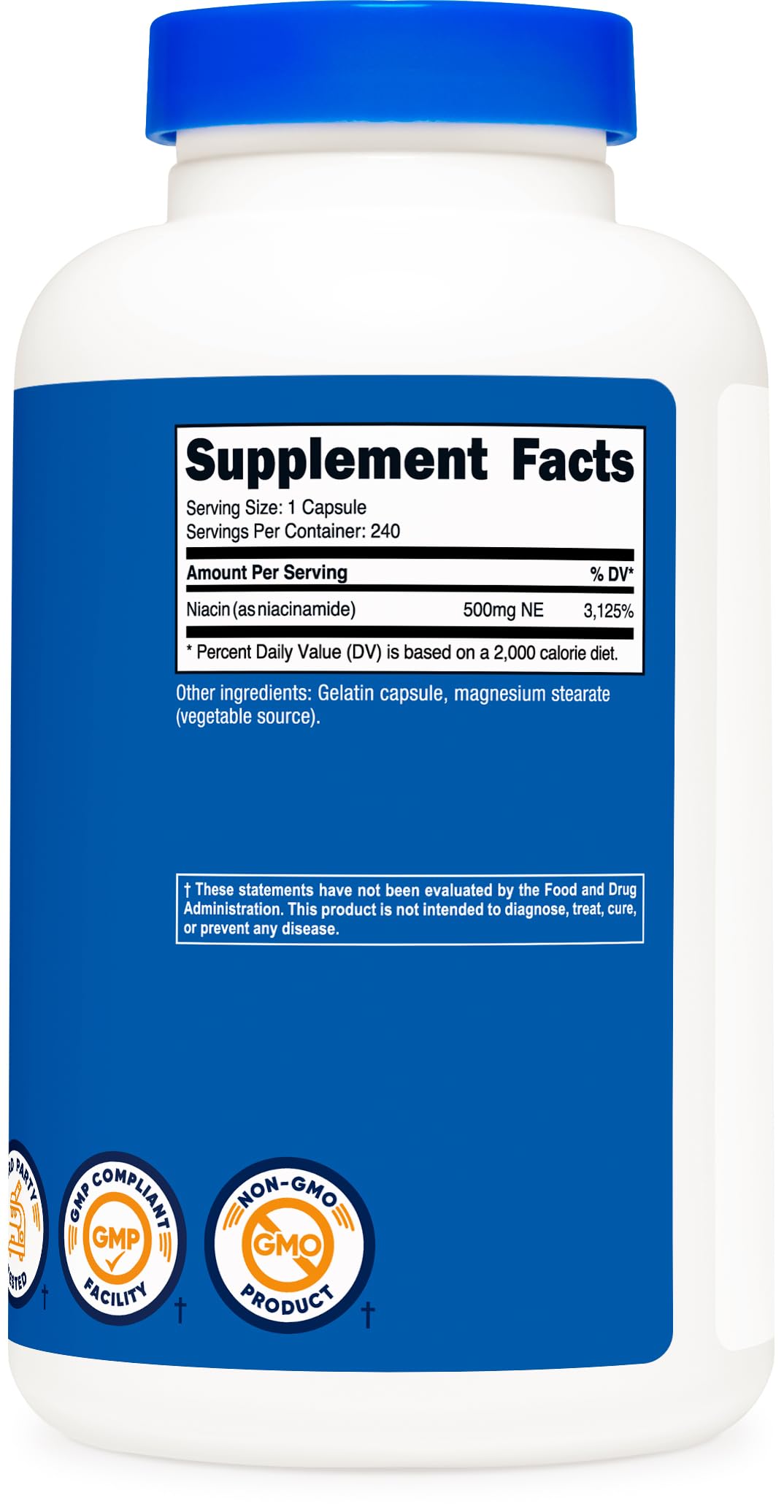 Suplemento Nutricost de niacinamida vitamina B3 500mg