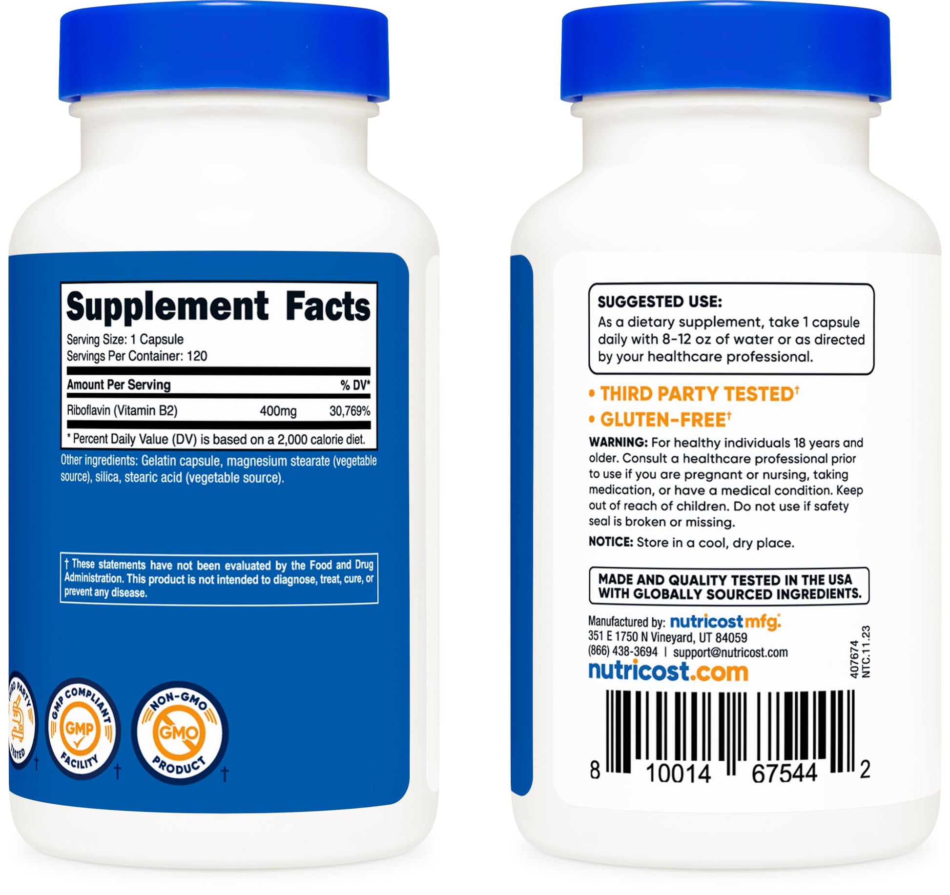 Suplemento Nutricost vitamina B2 riboflavina