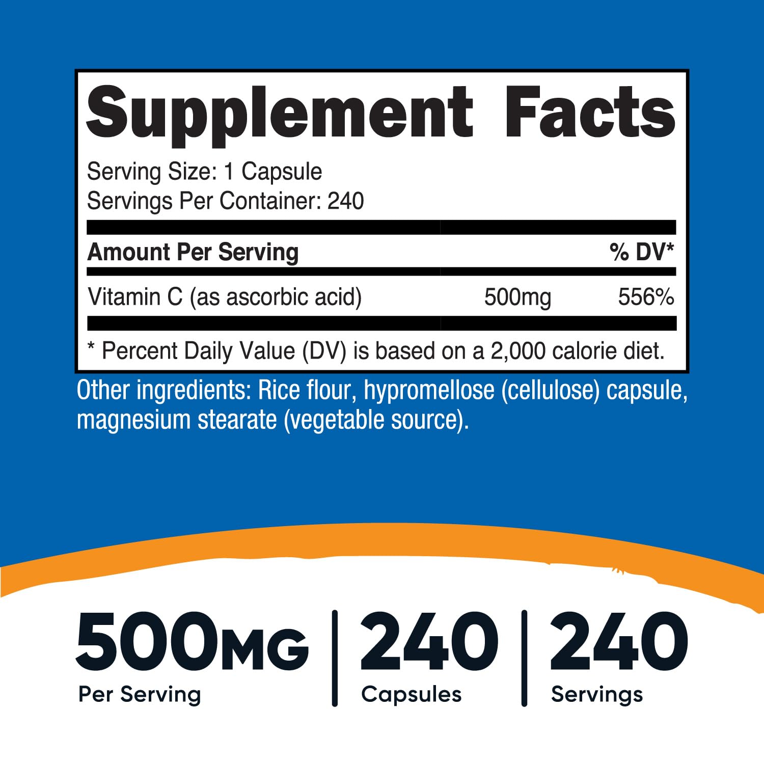 Suplemento Nutricost Vitamina C 500mg cápsulas vegetarianas
