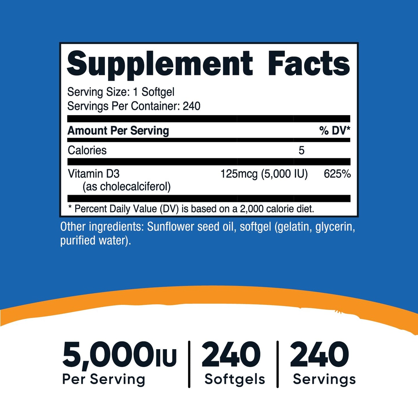 Suplemento Nutricost vitamina D3 no transgénica y sin gluten