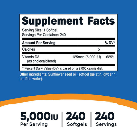 Suplemento Nutricost vitamina D3 no transgénica y sin gluten
