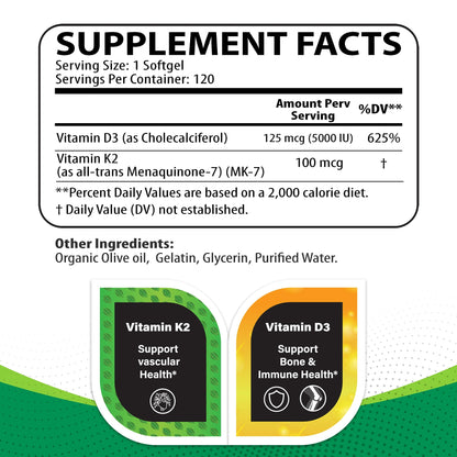 Suplemento Nutritunes vitamina K2 y D3 120 cápsulas