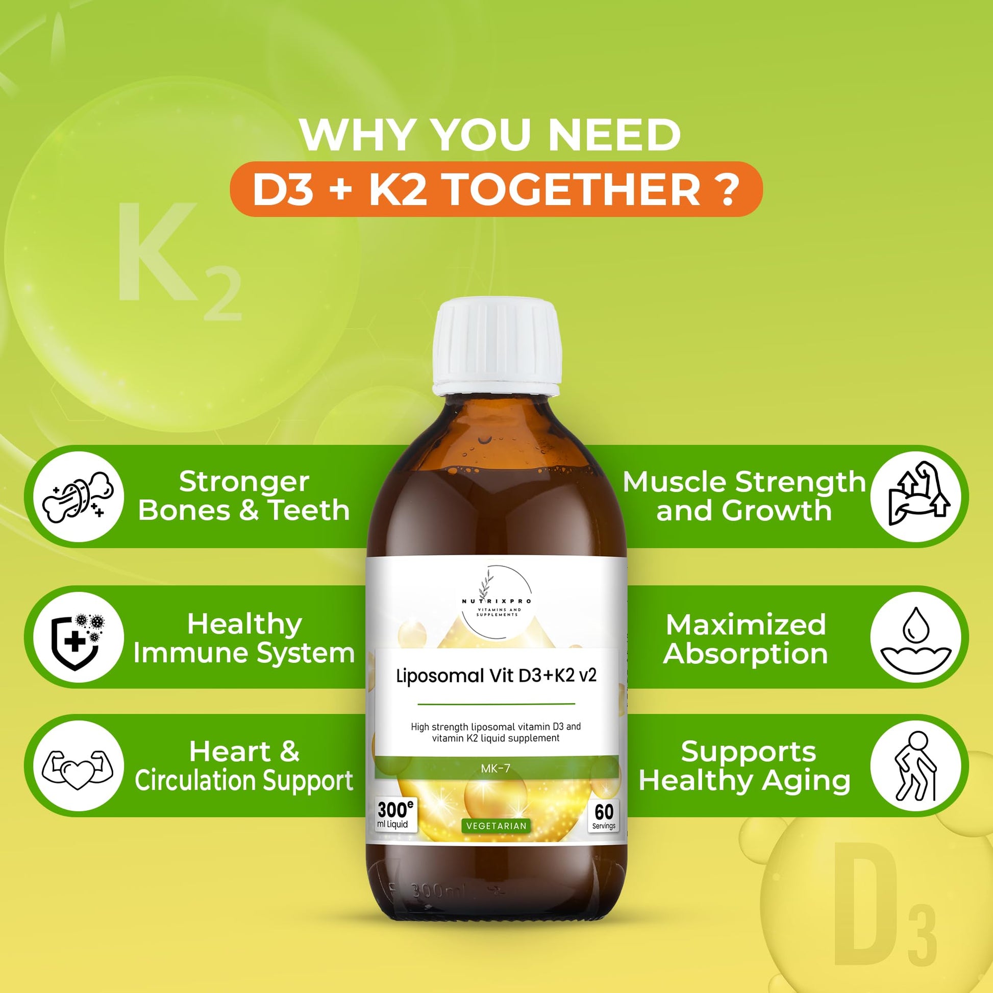 Suplemento nutrixpro líquido vitamina D3 y K2 presentación 300 ml