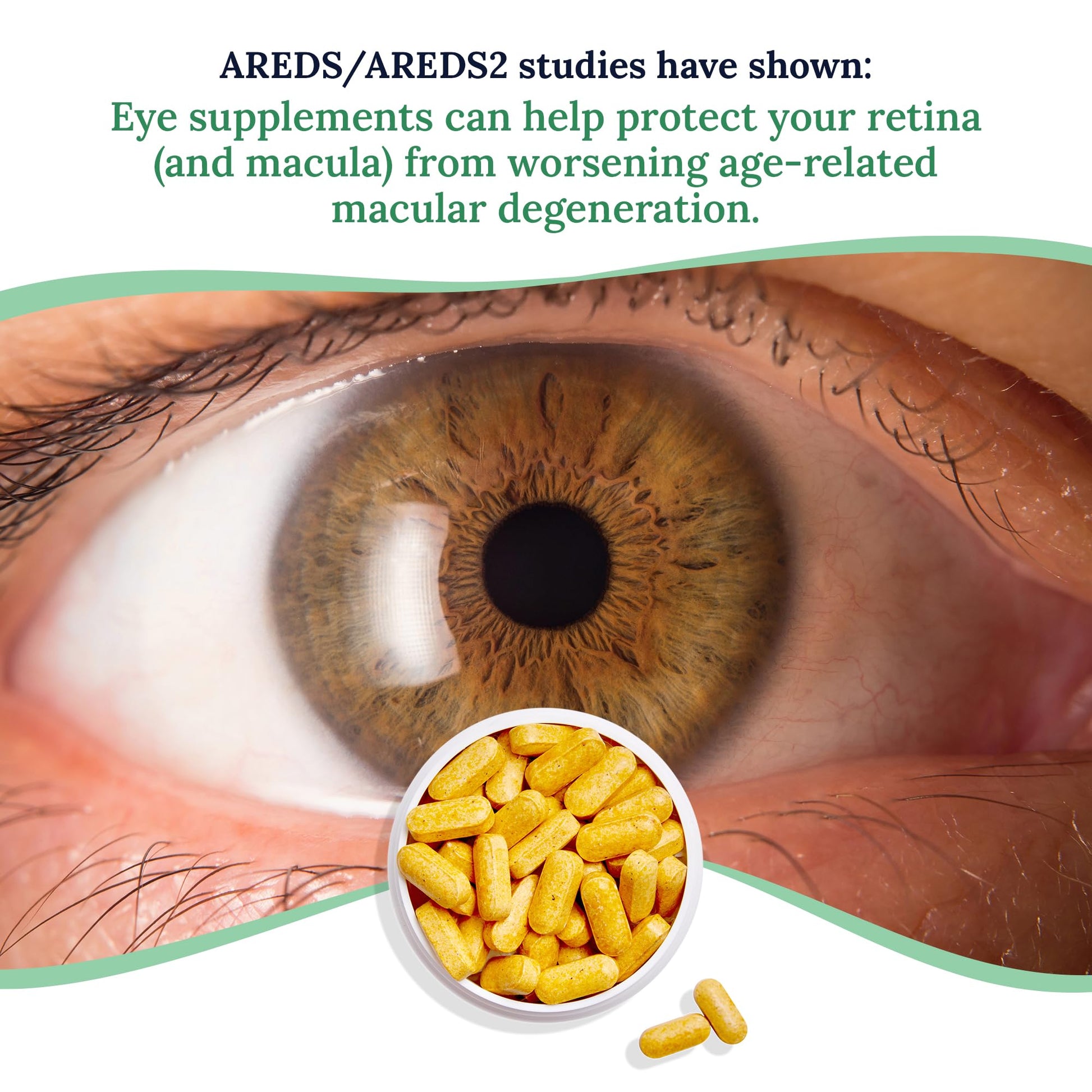 Suplemento ocular resaltando la salud con tabletas amarillas