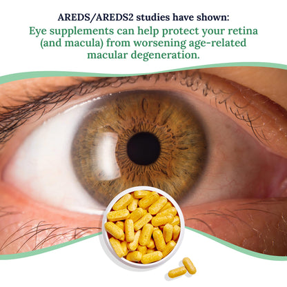 Suplemento ocular resaltando la salud con tabletas amarillas