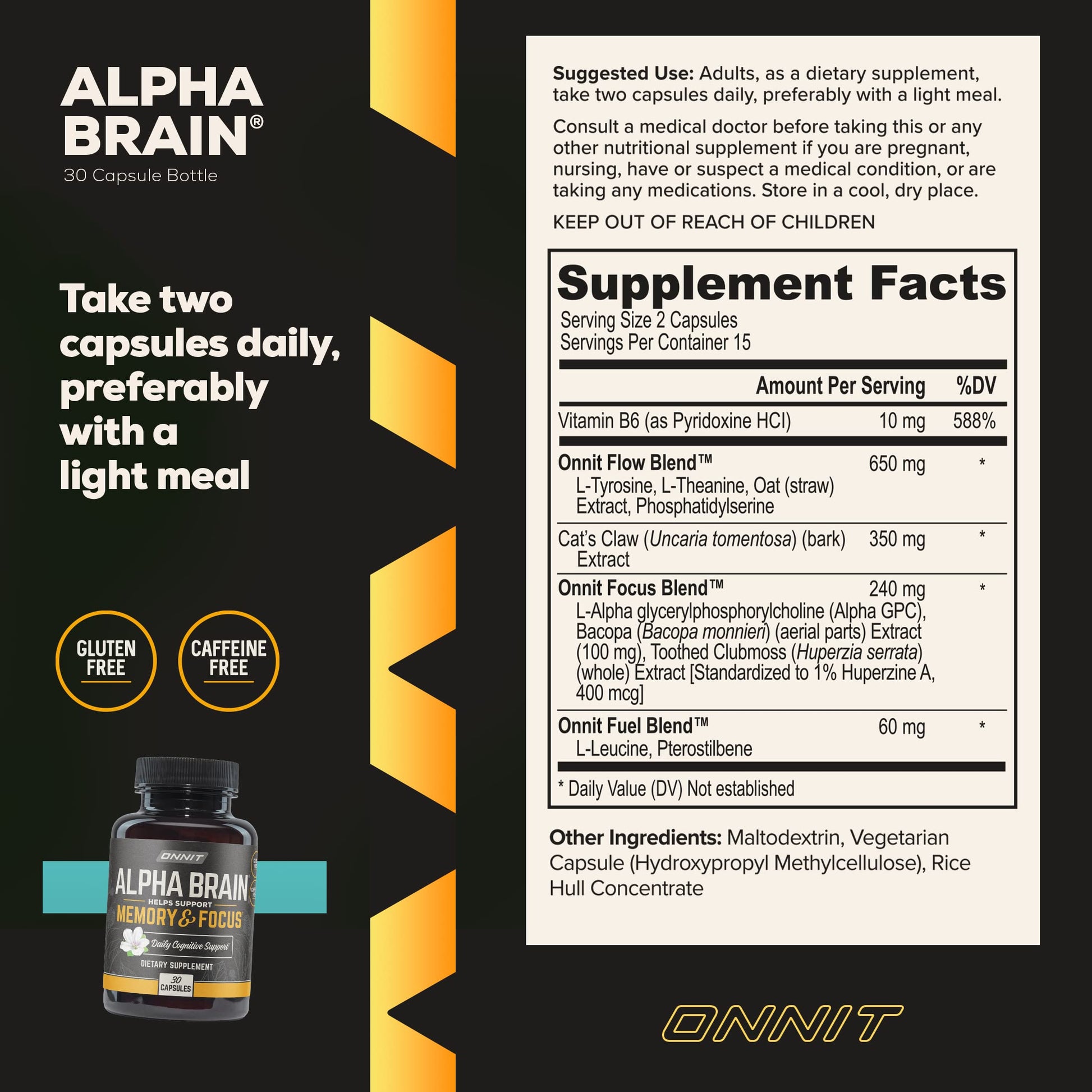 Suplemento ONNIT Alpha Brain para enfoque y memoria