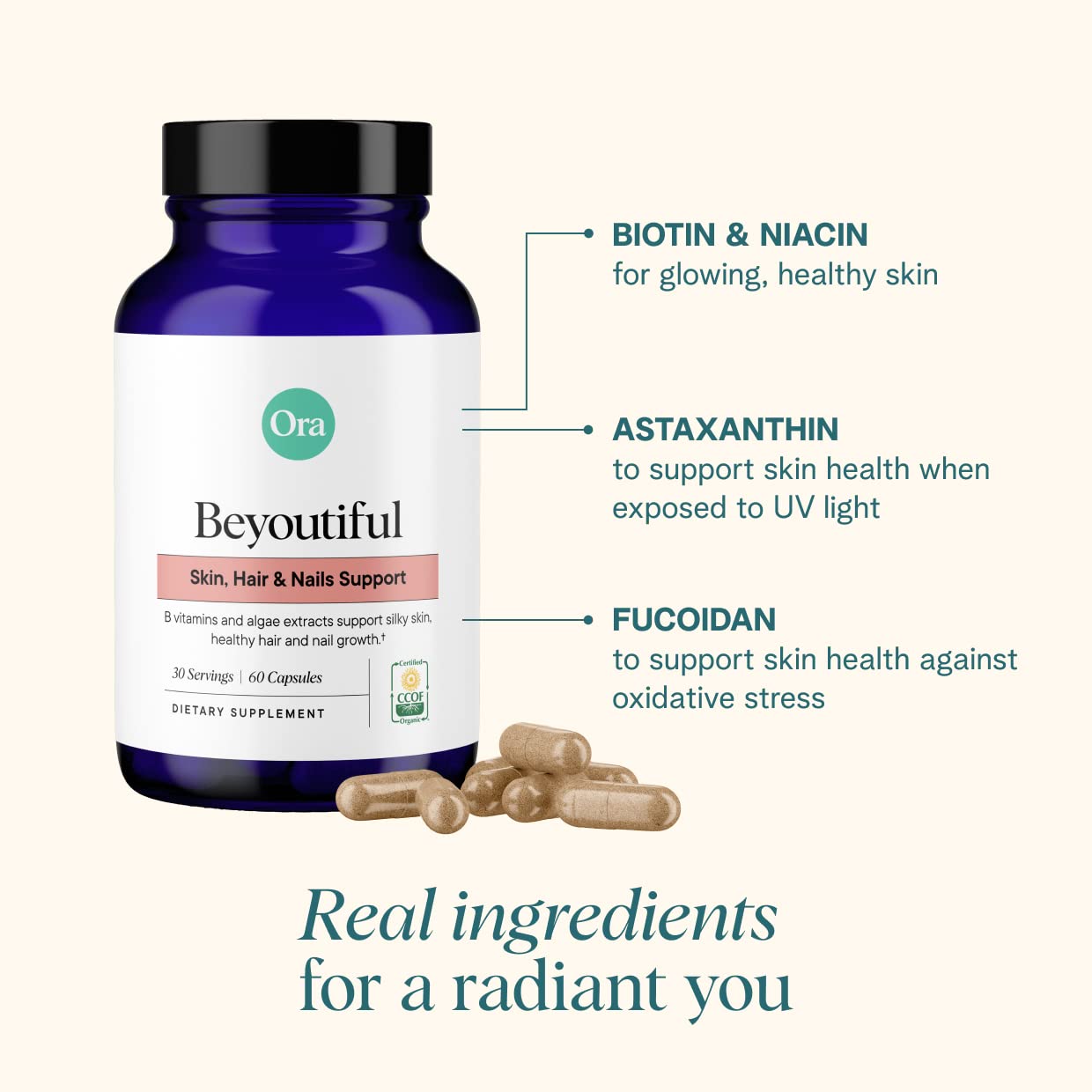 Suplemento ora organic beyou belleza piel cabello y uñas