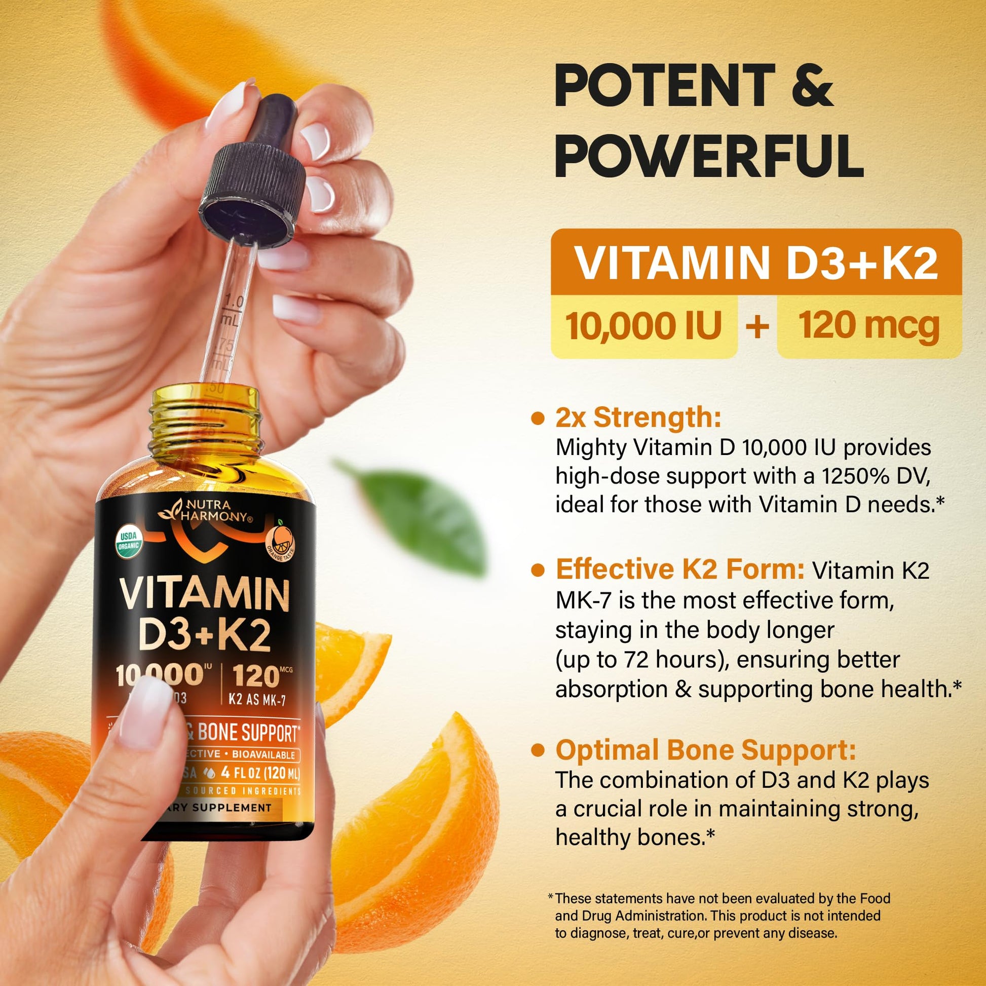 Suplemento orgánico con vitamina D3 K2 líquida para huesos fuertes
