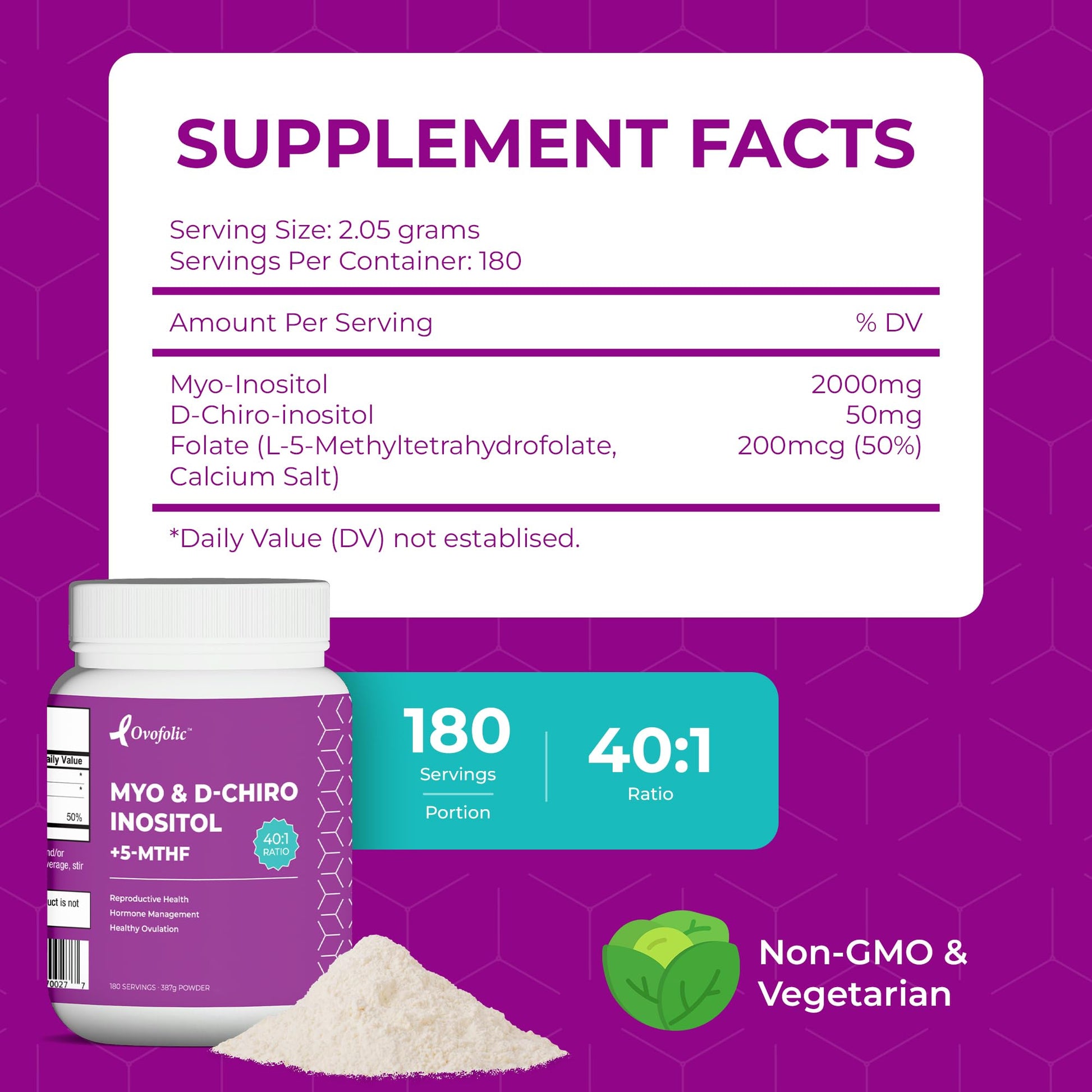 Suplemento Ovofolic Inositol porciones y presentación