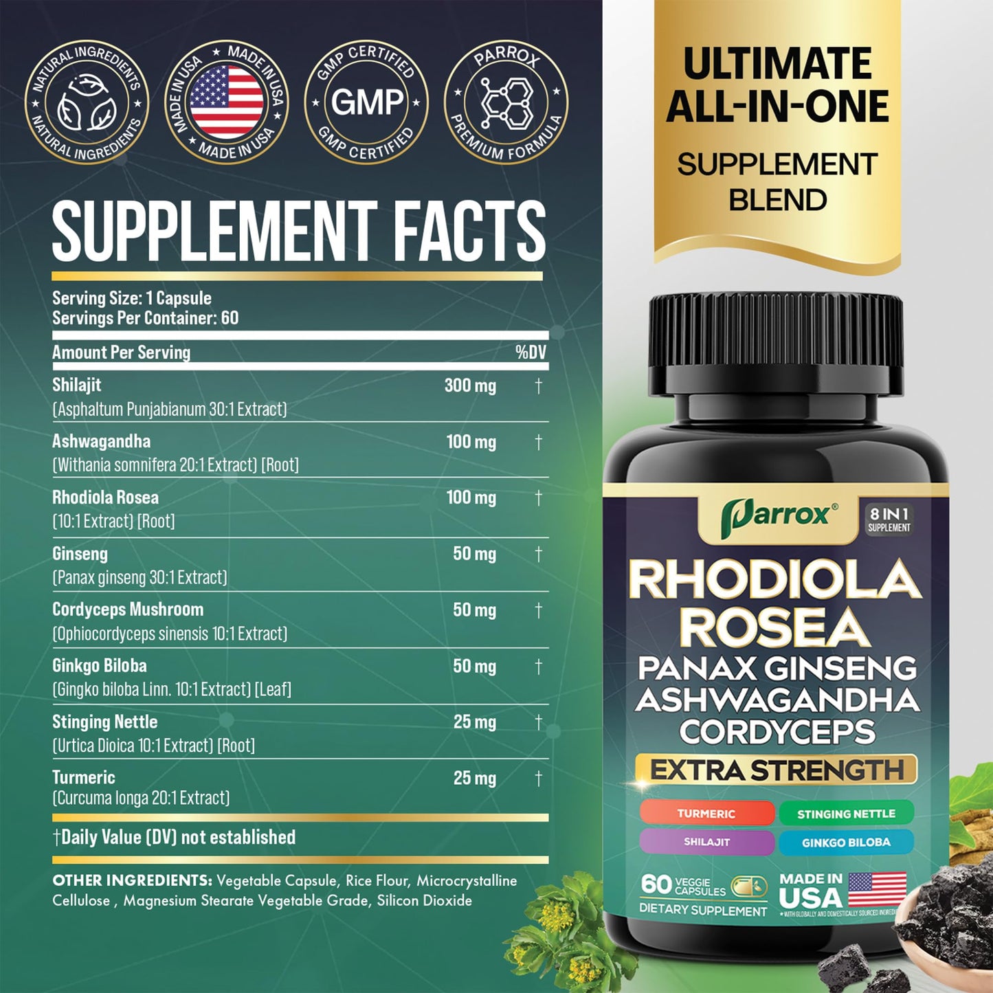 Suplemento Parrox con Ashwagandha y Berberina para bienestar femenino