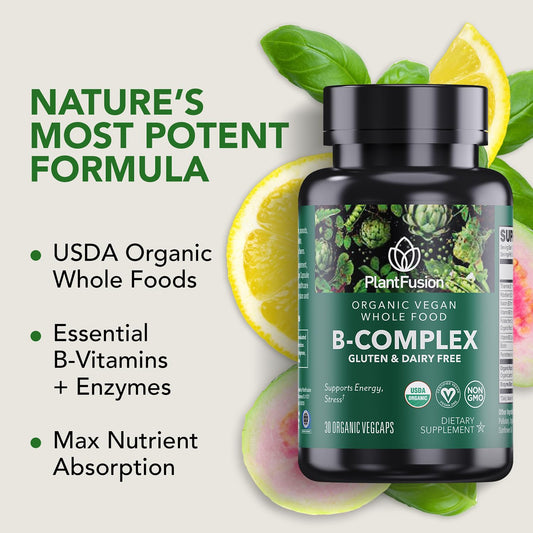 Suplemento PlantFusion B-complejo orgánico etiqueta frontal