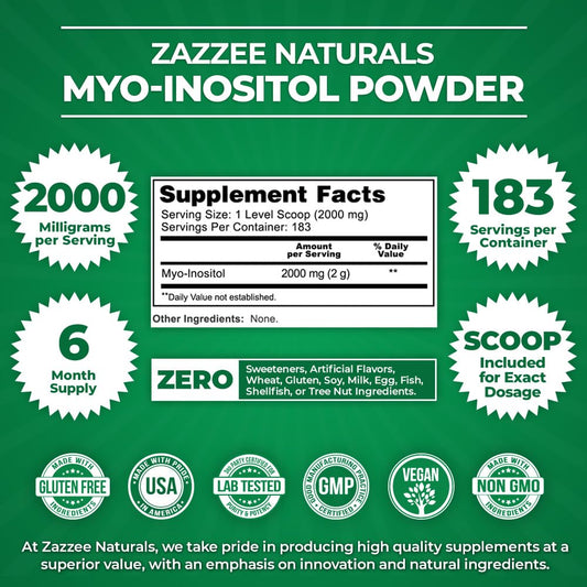 Suplemento polvo mio-inositol Zazzee para fertilidad