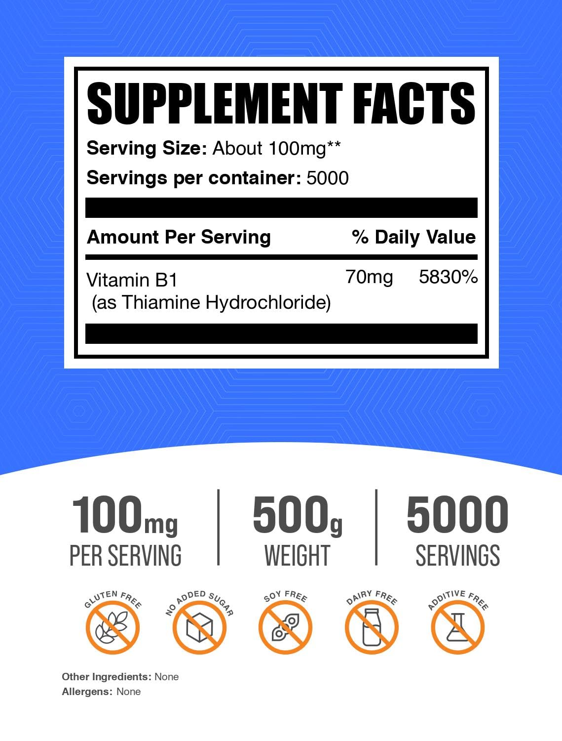 Suplemento en polvo tiamina hcl para energía y metabolismo saludable