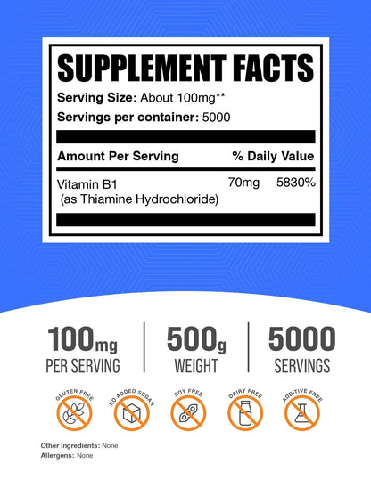 Suplemento en polvo tiamina hcl para energía y metabolismo saludable