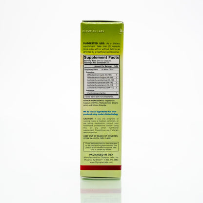 Suplemento prebiótico y probiótico Olympian Labs beneficiando la digestión