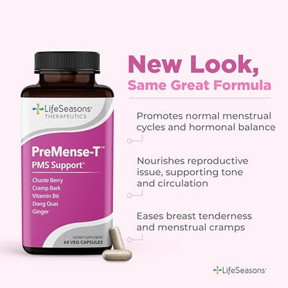 Suplemento PreMense-T apoya ciclos menstruales y equilibrio hormonal.