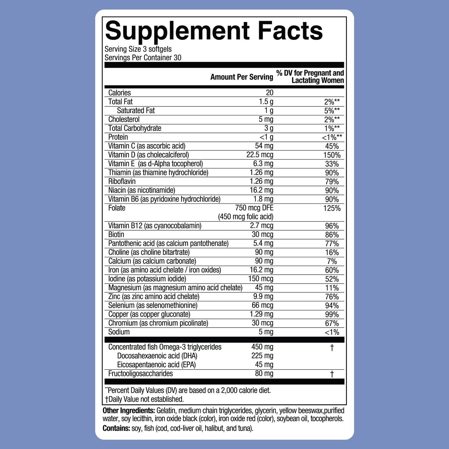 Rótulo de suplemento prenatal Biostime con omega 3 EPA y DHA