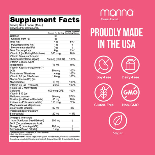 Suplemento prenatal Manna para madres y bebés saludables