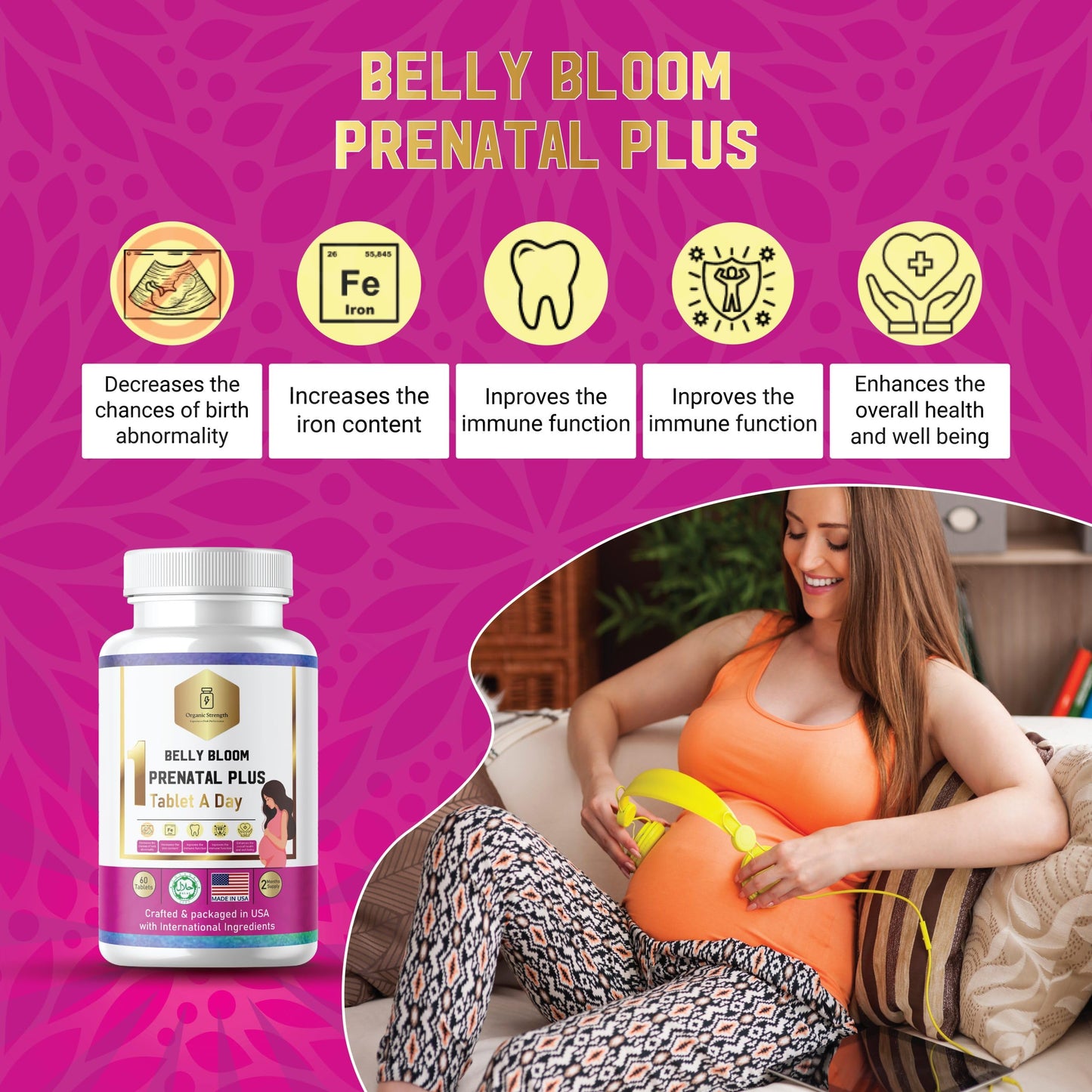 Suplemento prenatal para mujeres Organic Strength 60 cápsulas