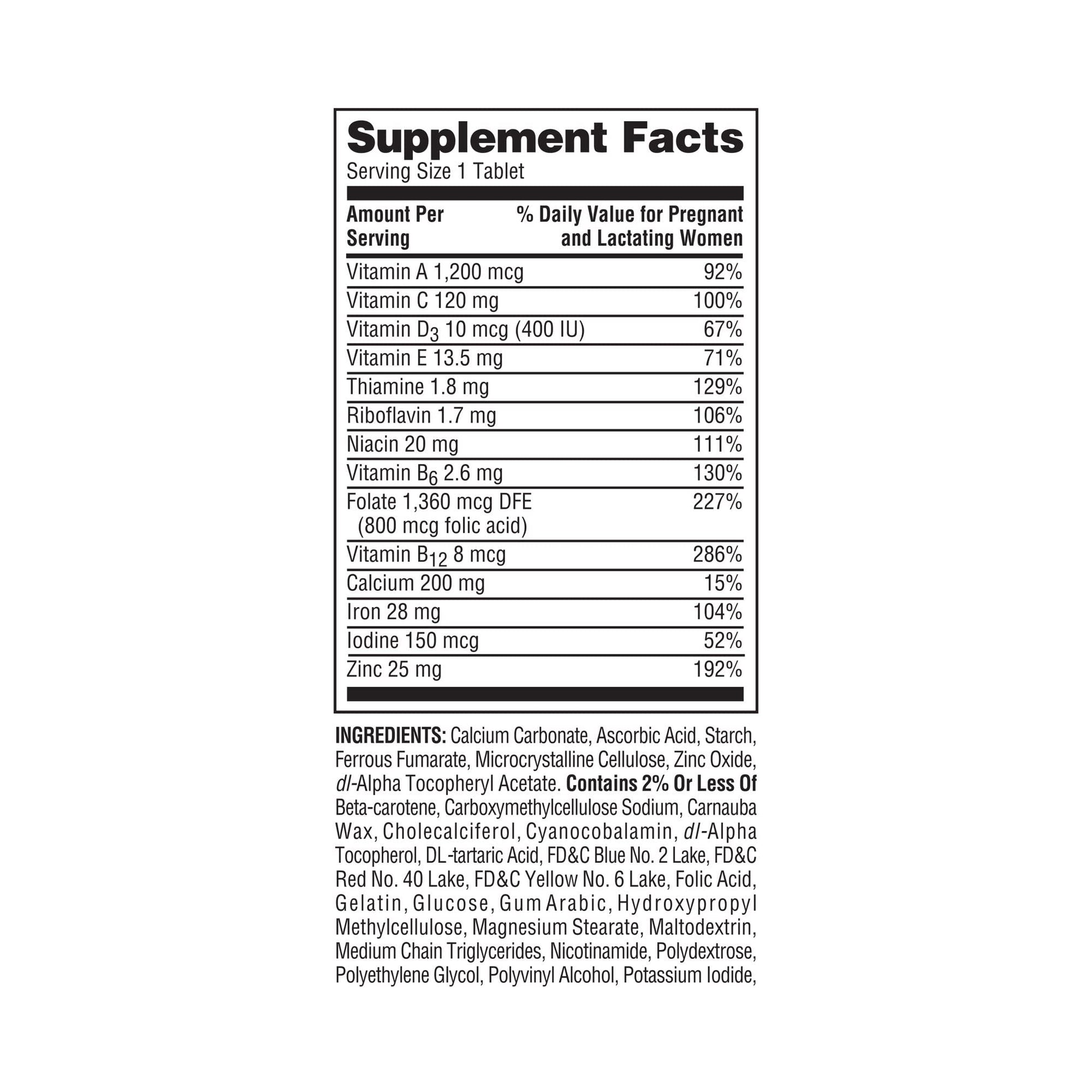 Suplemento prenatal multivitamínico Spring Valley LUAL 100 tabletas