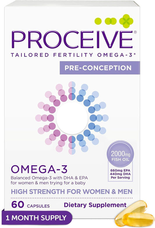 Botella de suplemento prenatal Omega 3 Aceite de Pescado Proceive 60 cápsulas