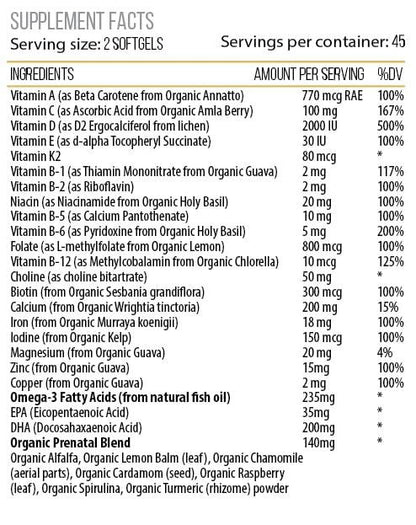 Suplemento prenatal orgánico ACTIF 100% natural sin OGM