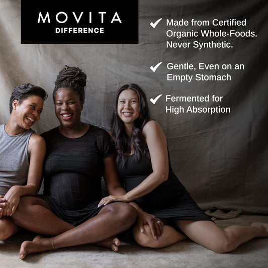 Suplemento prenatal orgánico Movita con alimentos fermentados y folato