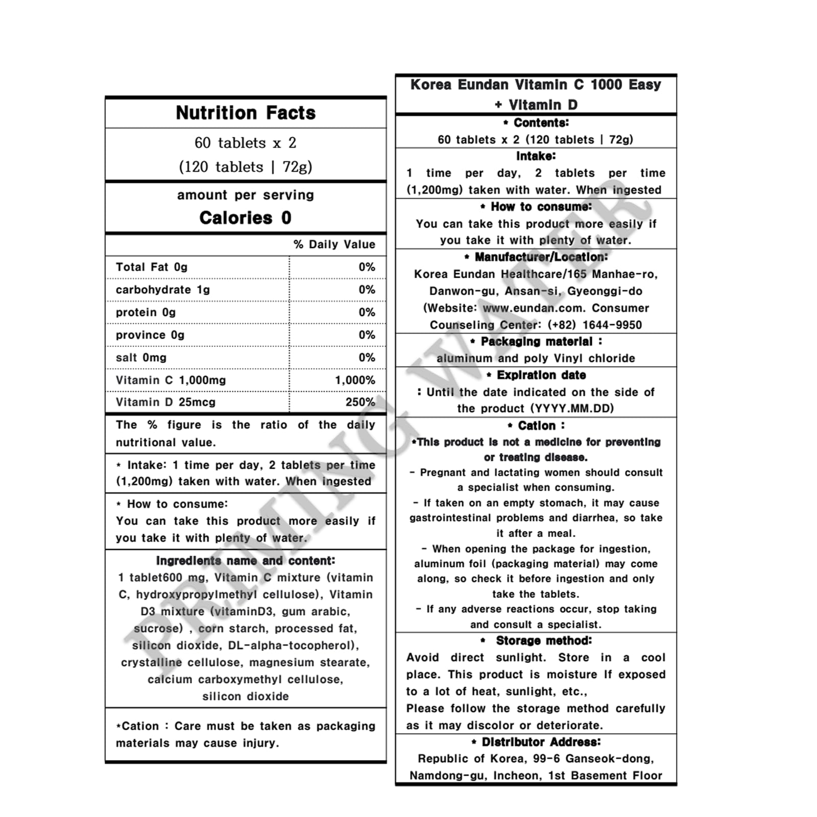Suplemento priming water vitamina c y d tabletas 120 unidades