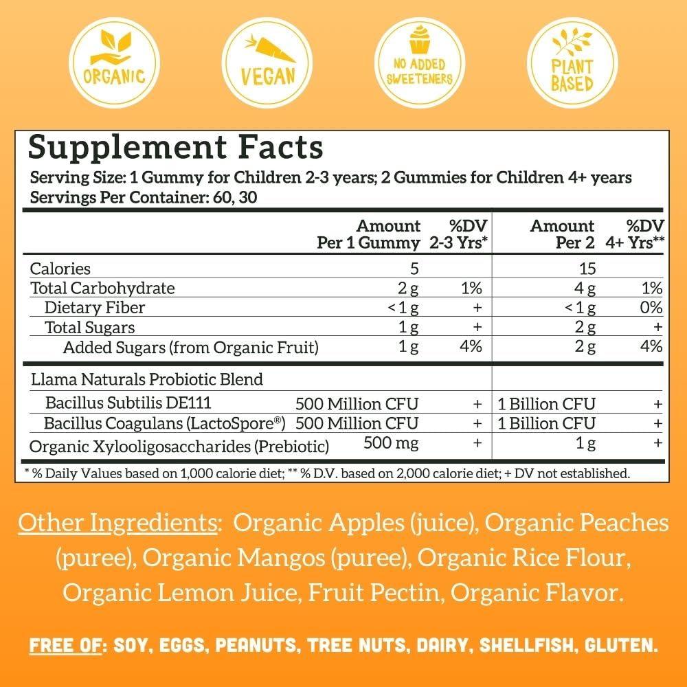 Suplemento probiótico vegano para niños Llama Naturals orgánico