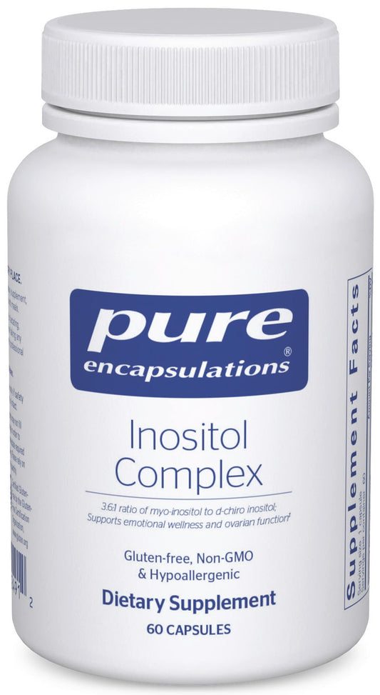 Frasco suplemento Pure Encapsulations complejo de inositol 60 cápsulas