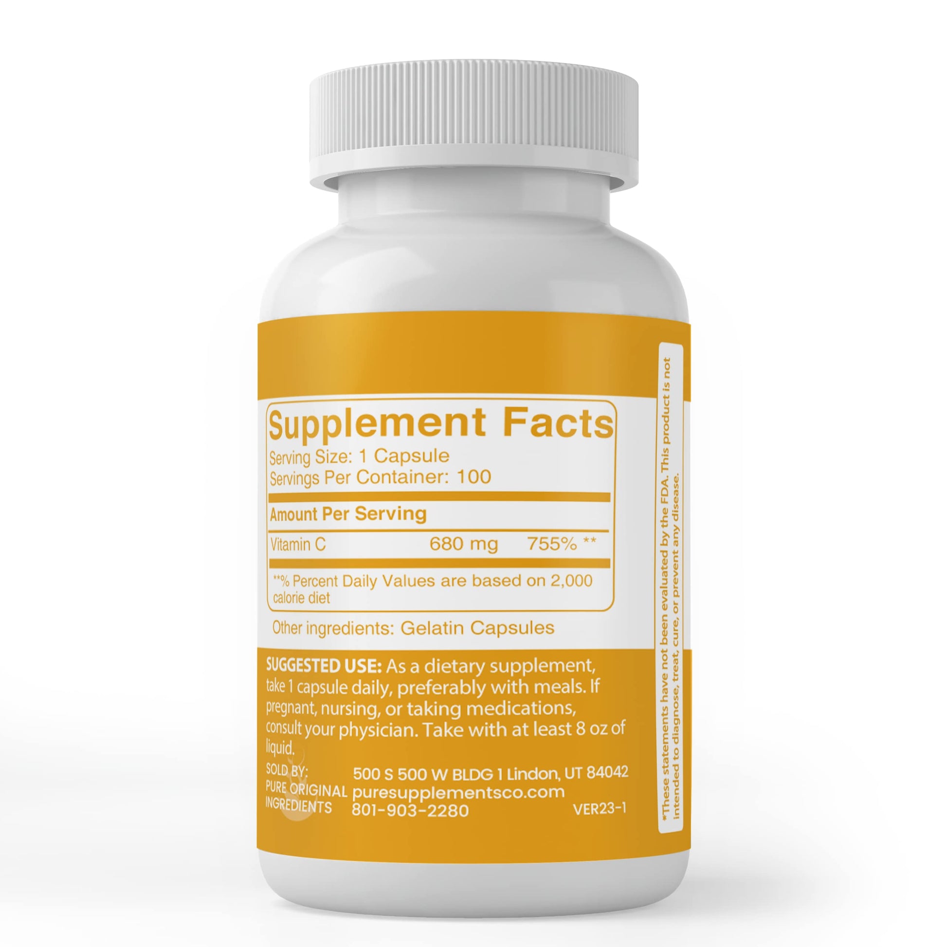 Suplemento puro cápsulas vitamina C ácido cítrico