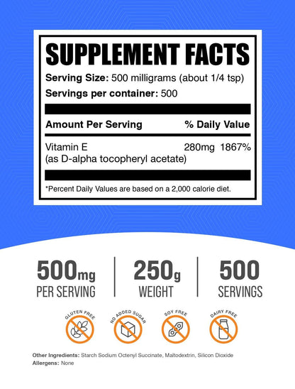 Saco de suplemento puro polvo vitamina E BulkSupplements
