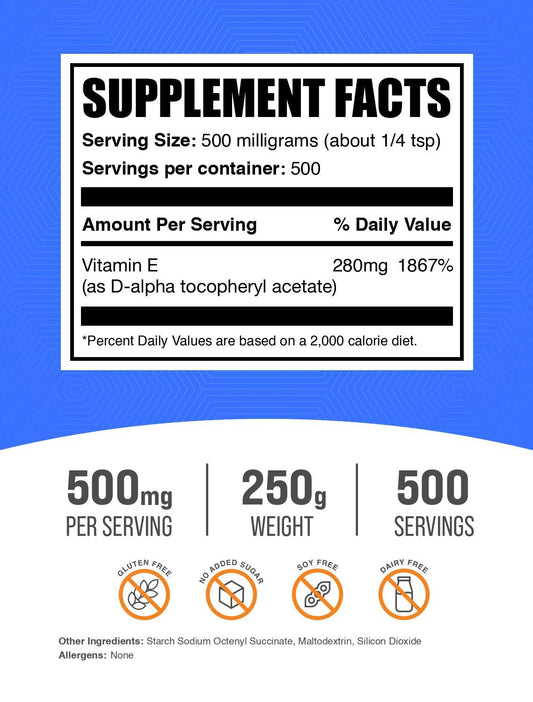 Saco de suplemento puro polvo vitamina E BulkSupplements
