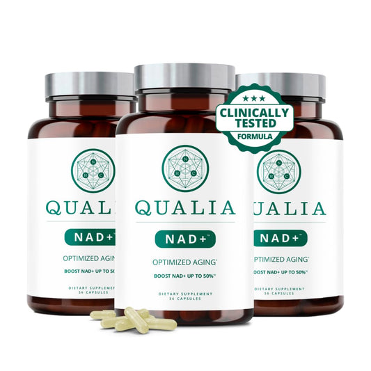 Suplemento Qualia NAD+ cápsulas para energía y anti envejecimiento 56ct