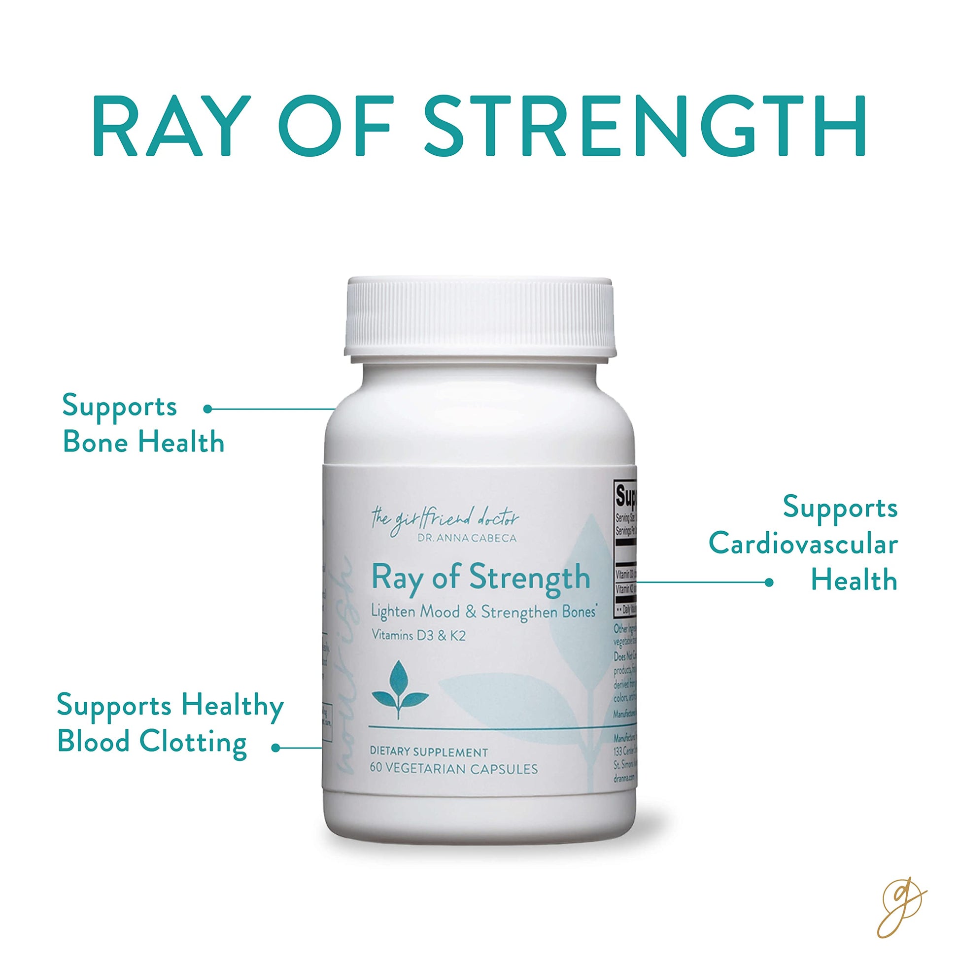 Suplemento Ray of Strength D3K2 para huesos y energía vegano