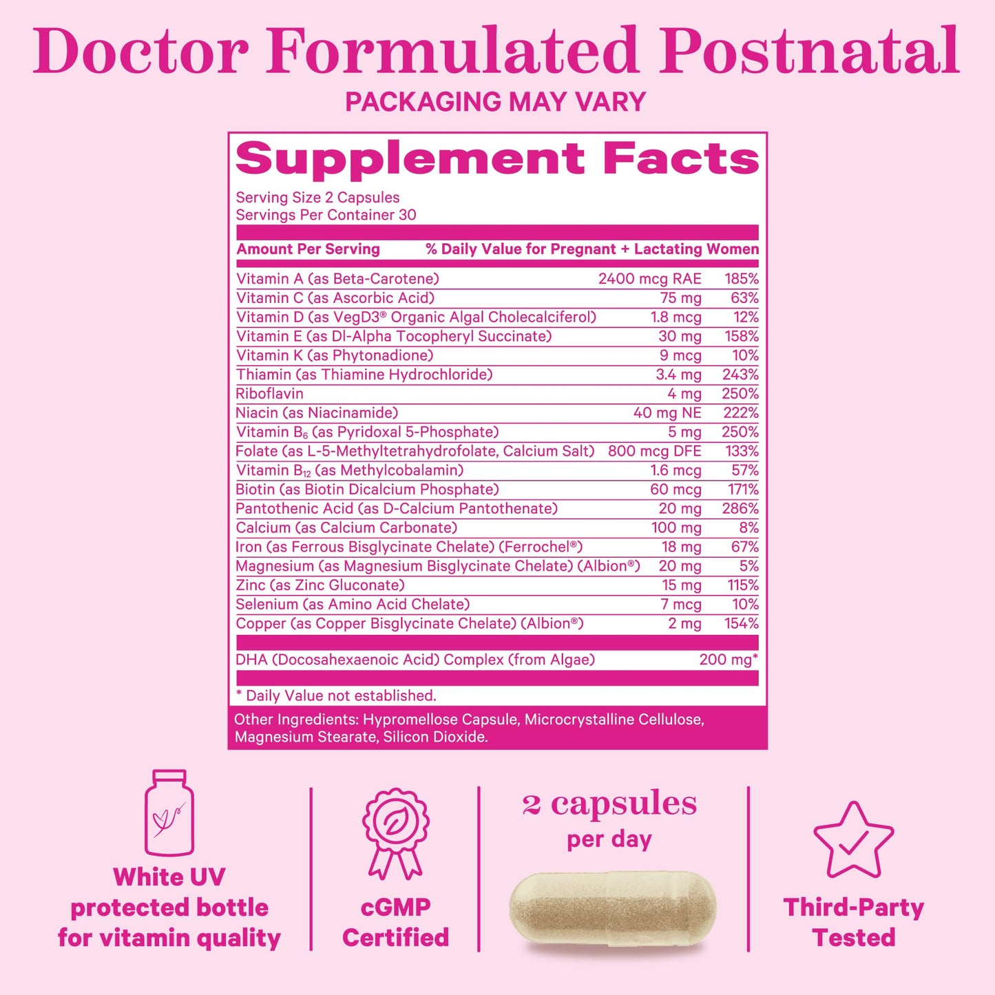 Suplemento para recuperación postparto Pink Stork 60 cápsulas