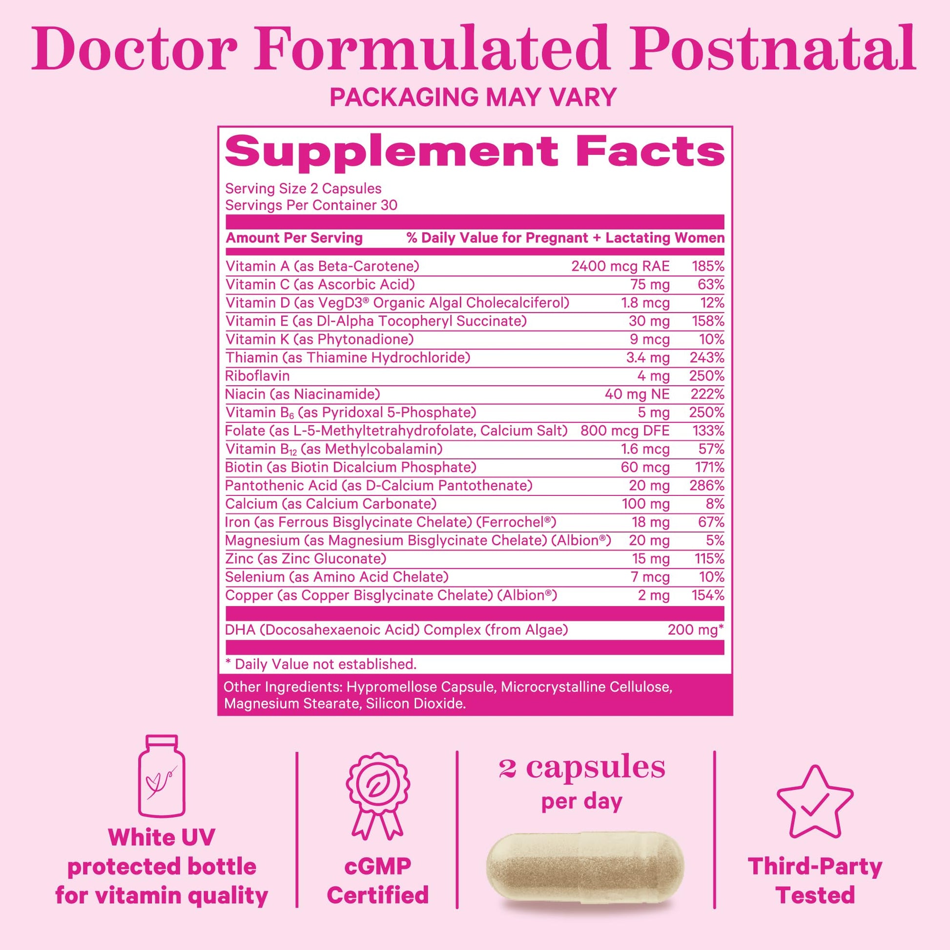 Suplemento para recuperación postparto Pink Stork 60 cápsulas