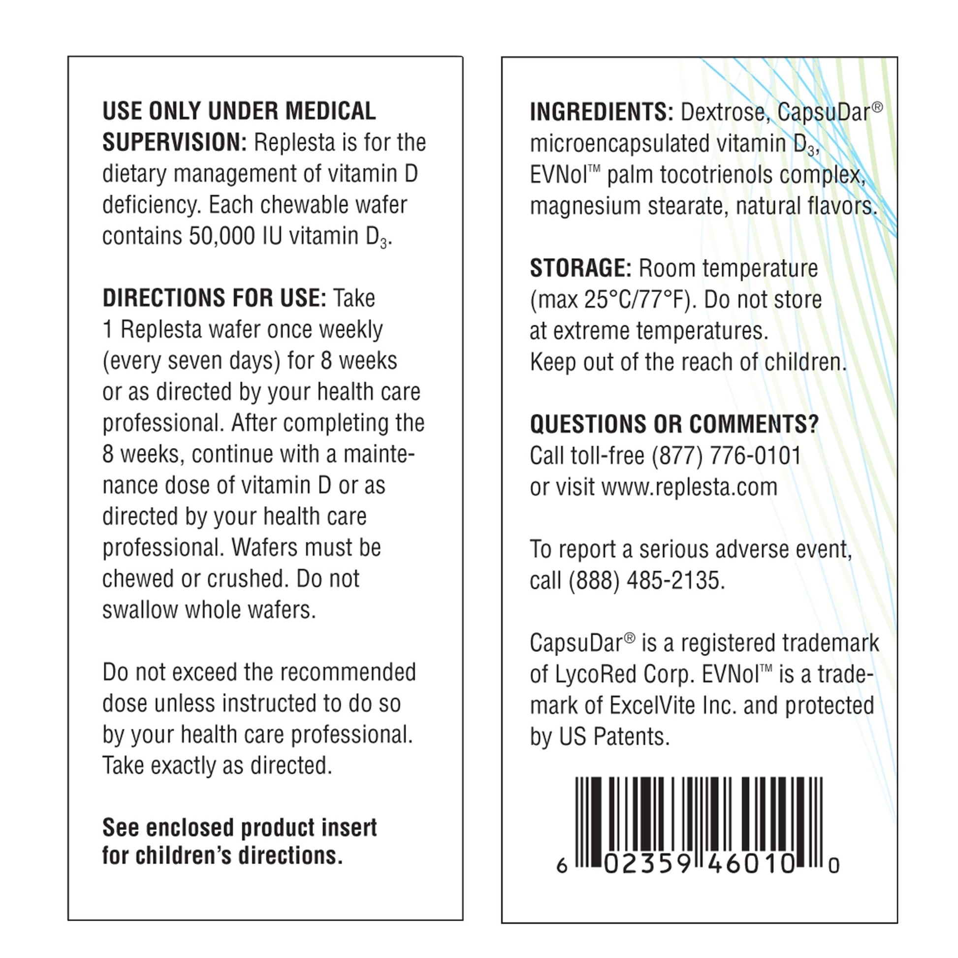Suplemento Replesta vitamina D3 obleas masticables sabor naranja