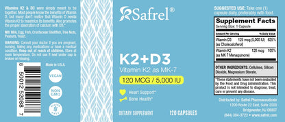 Suplemento Safrel vitamina K2 y D3 para absorción calcio