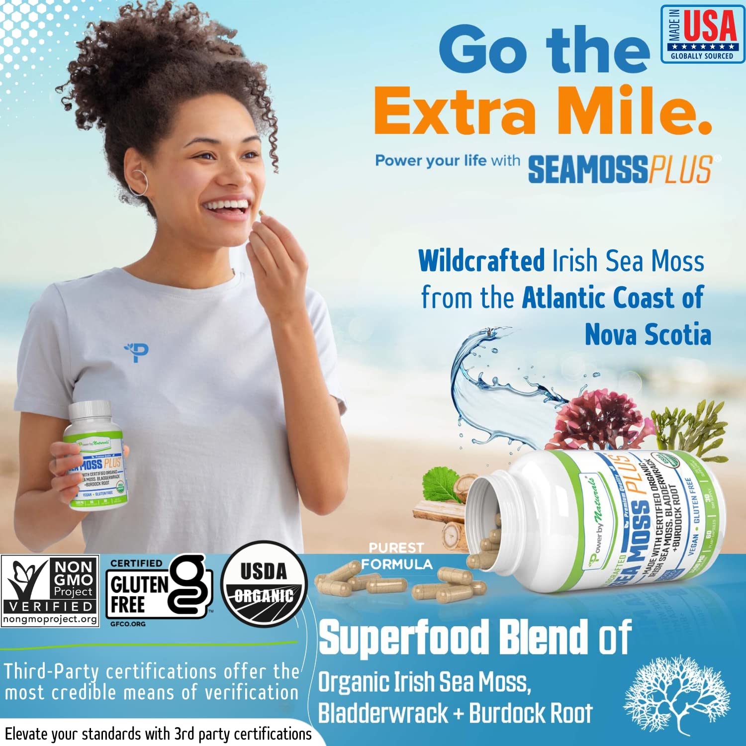 Suplemento sea moss plus orgánico Power By Naturals usa EE.UU.