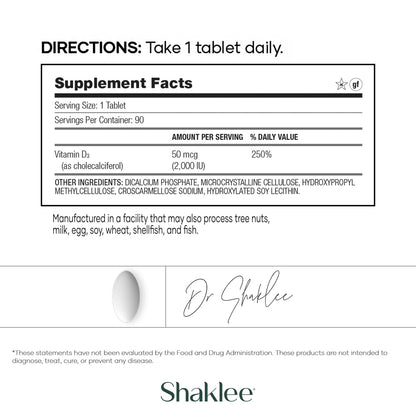 Suplemento Shaklee Vitamina D3 2000 IU para huesos fuertes